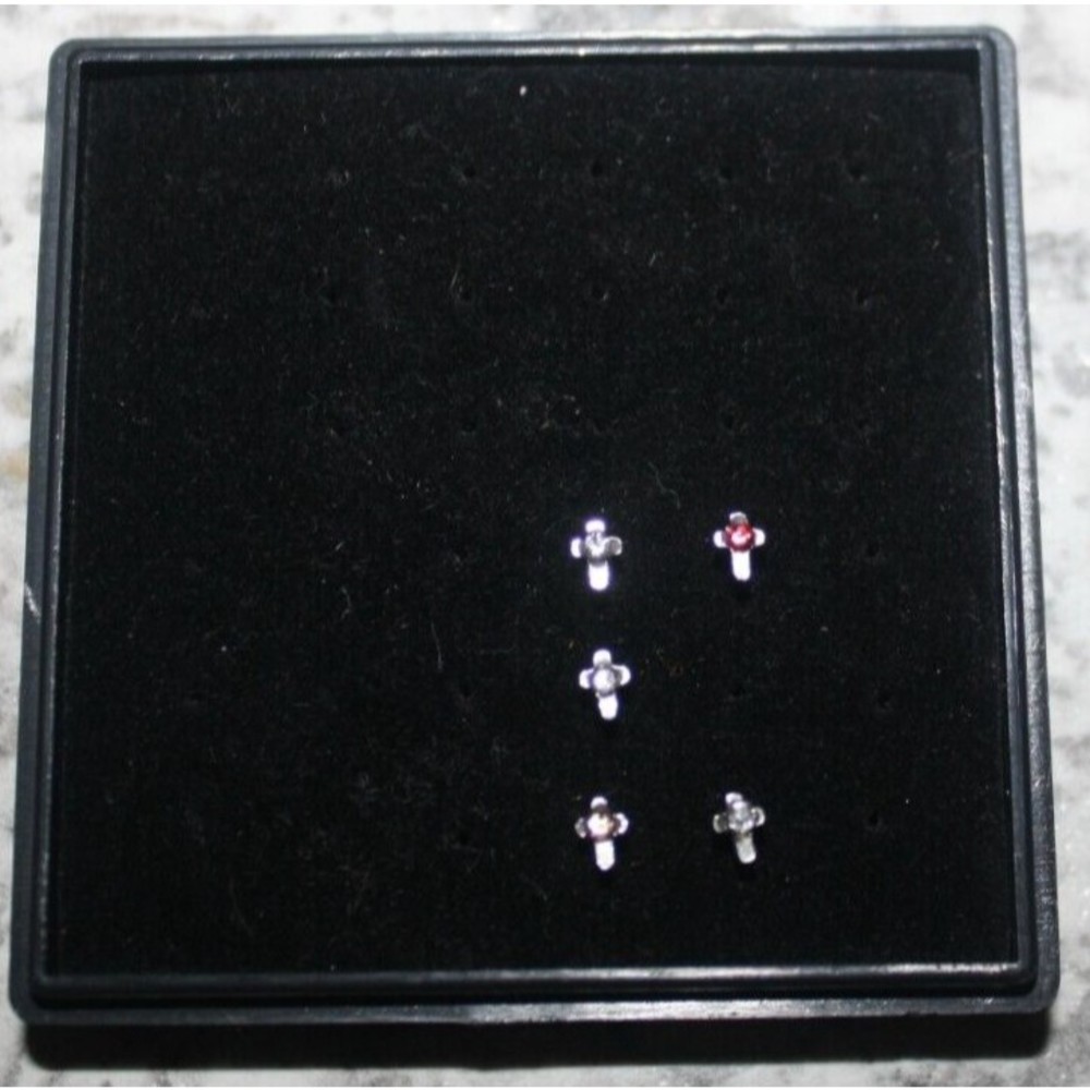 Set Of 5 CZ Cross 316L Surgical Steel Nose Stud Rings 20G Clear Red Yellow NIB